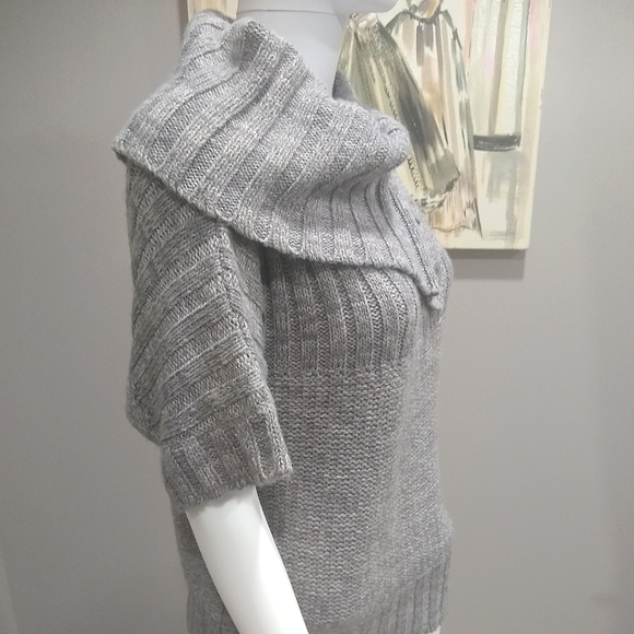 NWOT Sweater Project Heather Gray Short Sleeve Button Down Cowal Neck Sweater - Picture 7 of 11